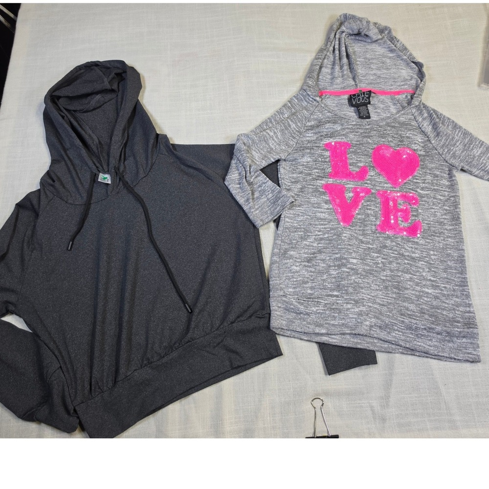 Chie Vous LOVE Sequin Hoodie and Charcoal Athletic Hoodie Bundle Gray Womens M